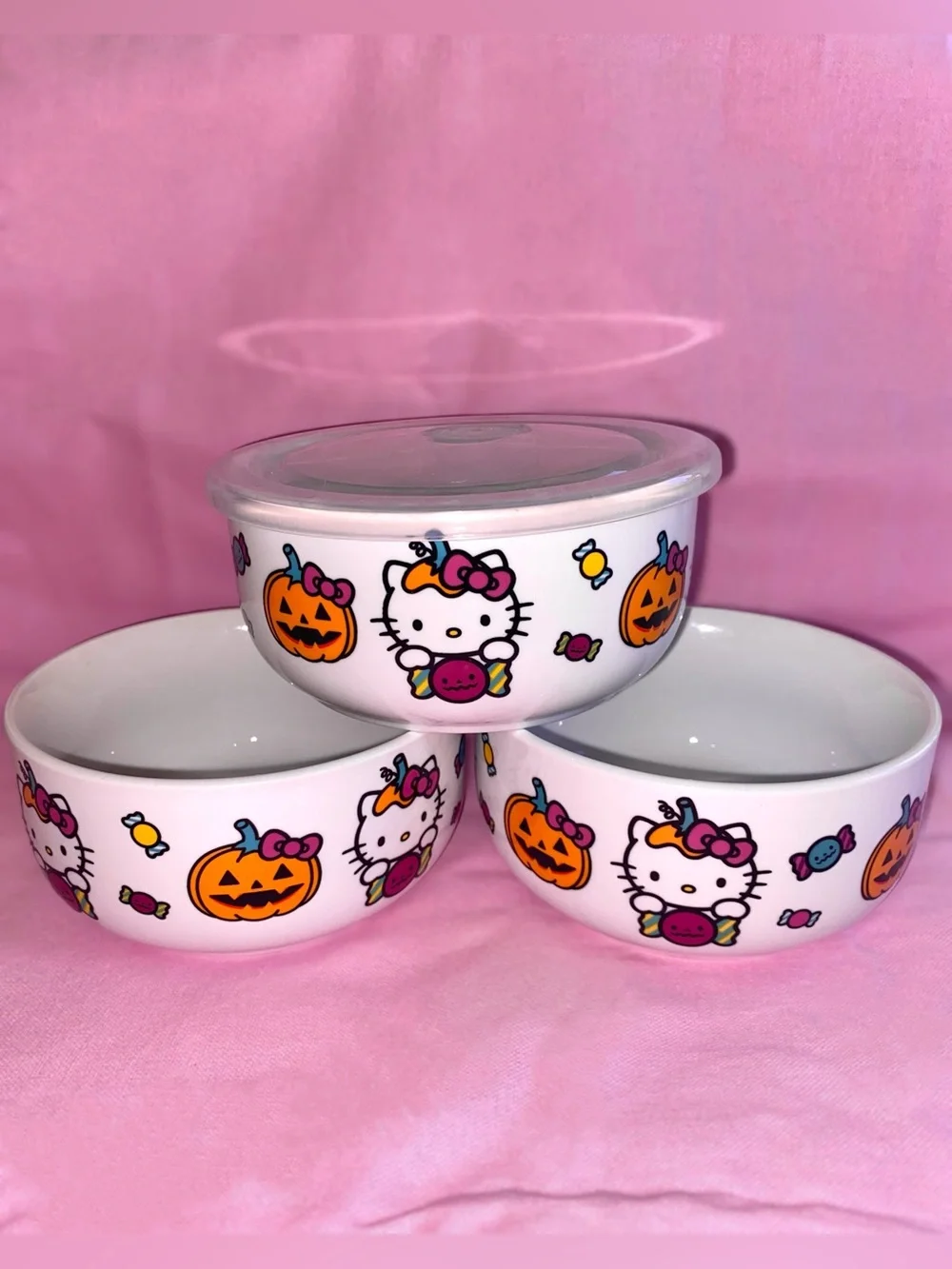 Hello Kitty White Ceramic Bowl with Colorful Character Accents
